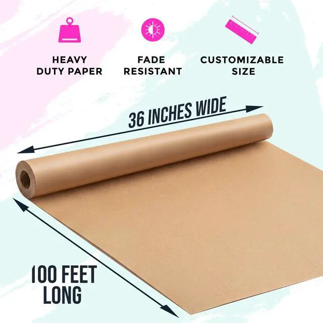 Alt view image 2 of 7 - Large Brown Kraft Paper Roll - 36" x 1200" (100 ft) - Made in USA - Ideal for Gift Wrapping, Packing, Moving, Postal, Shipping, Parcel, Wall Art, Crafts, Bulletin Boards, Floor Cover or Table Runner