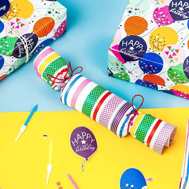 Alt view image 5 of 6 - Reversible Birthday Wrapping Paper - Mini Roll - 17 Inch X 33 Feet - Colorful Balloon with Confetti Design for Birthday, Holiday, Party, Baby Shower