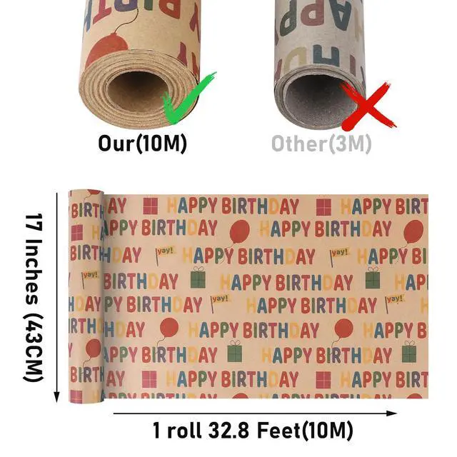 Alt view image 2 of 7 - Birthday Wrapping Paper,Gift Wrapping Paper Roll,Kraft Wrapping Paper-17 inch X 32.8 Feet Per roll,Colorful Happy Birthday Pattern For Boys Girls, Perfect For Birthdays Party, Baby Shower