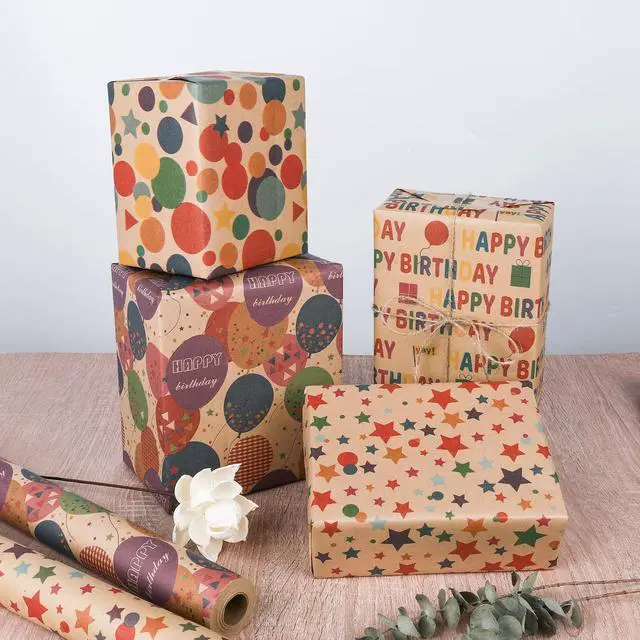 Alt view image 3 of 7 - Birthday Wrapping Paper,Gift Wrapping Paper Roll,Kraft Wrapping Paper-17 inch X 32.8 Feet Per roll,Colorful Happy Birthday Pattern For Boys Girls, Perfect For Birthdays Party, Baby Shower