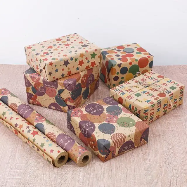 Alt view image 4 of 7 - Birthday Wrapping Paper,Gift Wrapping Paper Roll,Kraft Wrapping Paper-17 inch X 32.8 Feet Per roll,Colorful Happy Birthday Pattern For Boys Girls, Perfect For Birthdays Party, Baby Shower