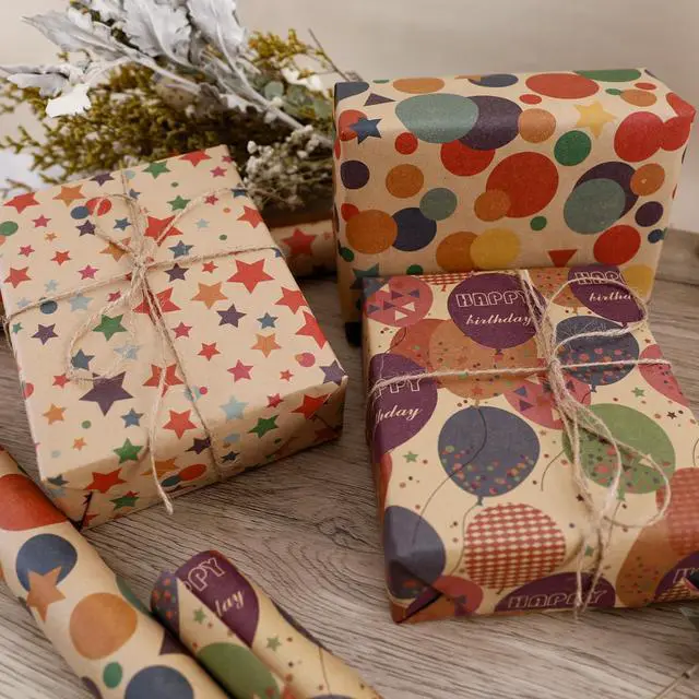 Alt view image 5 of 7 - Birthday Wrapping Paper,Gift Wrapping Paper Roll,Kraft Wrapping Paper-17 inch X 32.8 Feet Per roll,Colorful Happy Birthday Pattern For Boys Girls, Perfect For Birthdays Party, Baby Shower