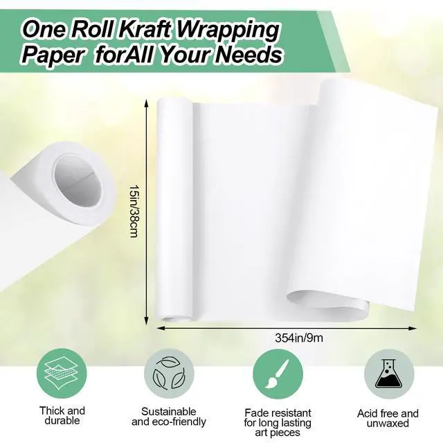 Alt view image 2 of 7 - Craft Paper Roll 15''×354'', Industrial-Grade Kraft Paper Roll, White Easel Paper Roll for Kids for Moving, Gift Wrapping, Wall Art, Tab