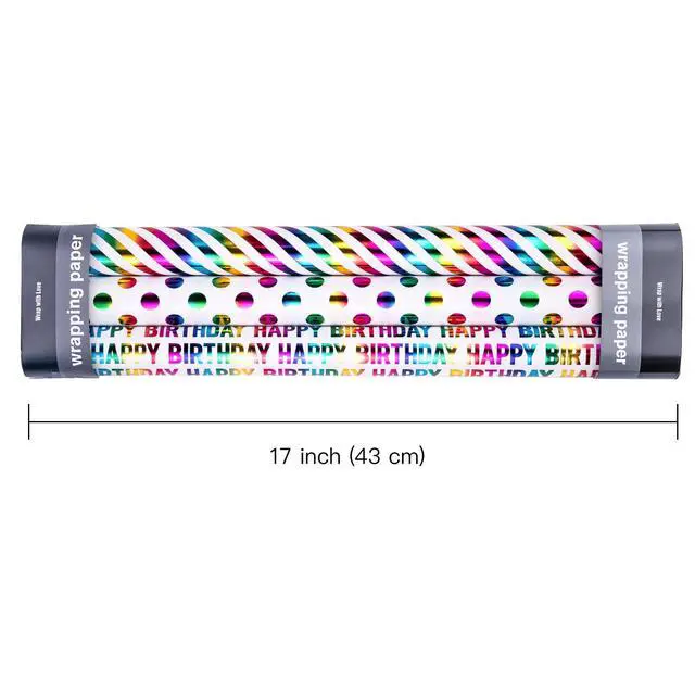 Alt view image 3 of 7 - Birthday Wrapping Paper Roll - Mini Roll - 3 Rolls - 17 inch x 120 inch Per roll - Colorful Foil Birthday Design for Party, Holiday, Baby Shower