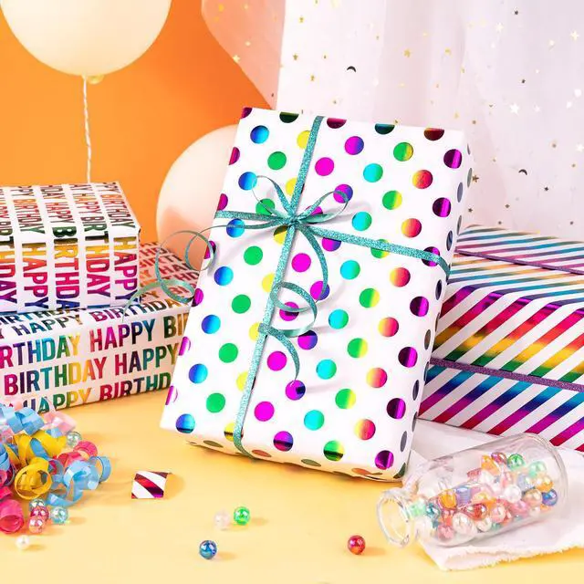 Alt view image 5 of 7 - Birthday Wrapping Paper Roll - Mini Roll - 3 Rolls - 17 inch x 120 inch Per roll - Colorful Foil Birthday Design for Party, Holiday, Baby Shower