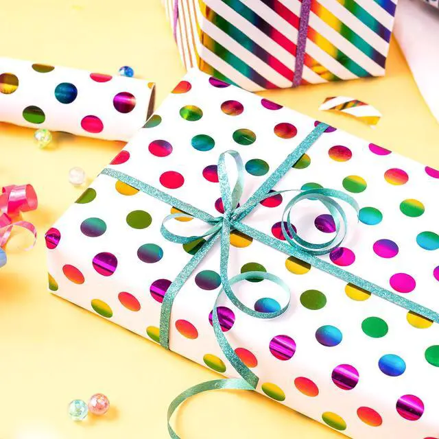 Alt view image 7 of 7 - Birthday Wrapping Paper Roll - Mini Roll - 3 Rolls - 17 inch x 120 inch Per roll - Colorful Foil Birthday Design for Party, Holiday, Baby Shower