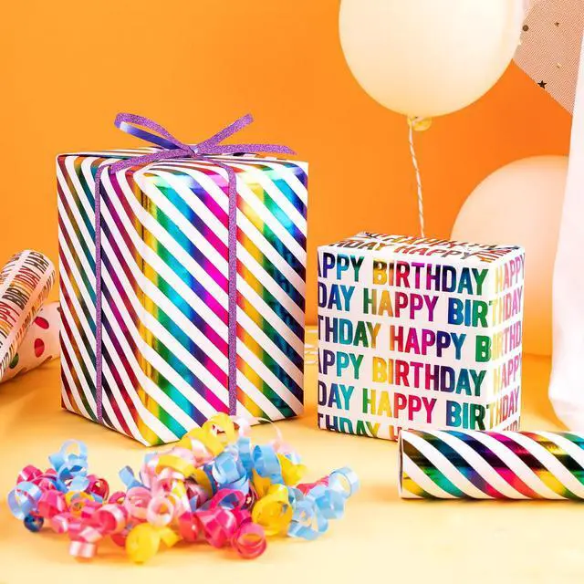 Alt view image 4 of 7 - Birthday Wrapping Paper Roll - Mini Roll - 3 Rolls - 17 inch x 120 inch Per roll - Colorful Foil Birthday Design for Party, Holiday, Baby Shower