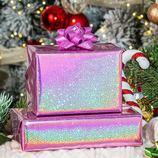 Alt view image 2 of 6 - Pink Wrapping Paper Roll, Metallic Holographic Star Gift Wrap for Birthday, Valentines, Mothers day, Graduation, Wedding, Fathers day, Baby Shower, Christmas (17 IN x 32.8 FT)