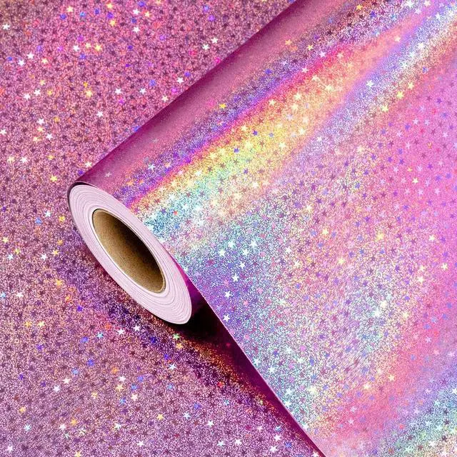 Main image of Pink Wrapping Paper Roll, Metallic Holographic Star Gift Wrap for Birthday, Valentines, Mothers day, Graduation, Wedding, Fathers day, Baby Shower, Christmas (17 IN x 32.8 FT)