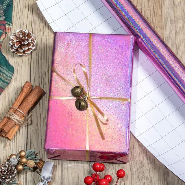 Alt view image 3 of 6 - Pink Wrapping Paper Roll, Metallic Holographic Star Gift Wrap for Birthday, Valentines, Mothers day, Graduation, Wedding, Fathers day, Baby Shower, Christmas (17 IN x 32.8 FT)