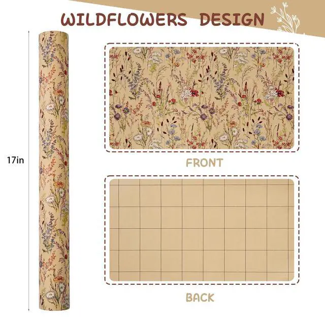 Alt view image 2 of 7 - Wild Flower Wrapping Paper Roll, 17 Inches x 32.8 Feet Kraft Floral Design Wrapping Paper for Women Girls Gifts, Birthdays, Weddings, Bridal Shower and Engagement