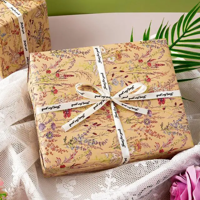 Alt view image 4 of 7 - Wild Flower Wrapping Paper Roll, 17 Inches x 32.8 Feet Kraft Floral Design Wrapping Paper for Women Girls Gifts, Birthdays, Weddings, Bridal Shower and Engagement