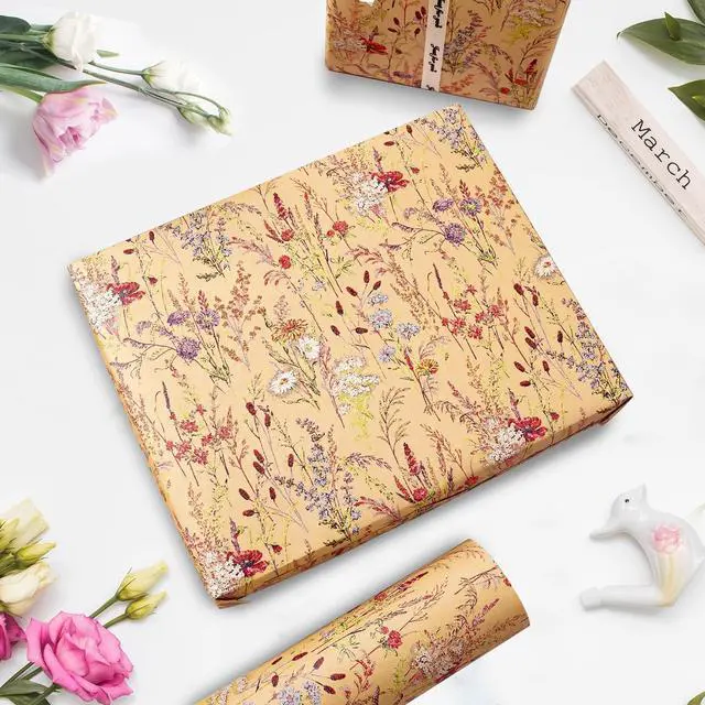 Alt view image 6 of 7 - Wild Flower Wrapping Paper Roll, 17 Inches x 32.8 Feet Kraft Floral Design Wrapping Paper for Women Girls Gifts, Birthdays, Weddings, Bridal Shower and Engagement