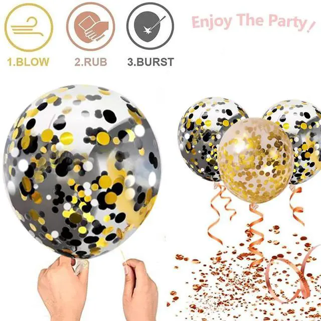 Alt view image 4 of 6 - Black Gold Confetti Balloons 50 pack - 12 Inch Gold White and Black Confetti Balloons with Ribbons for Graduation Birthday Wedding Party Decorations