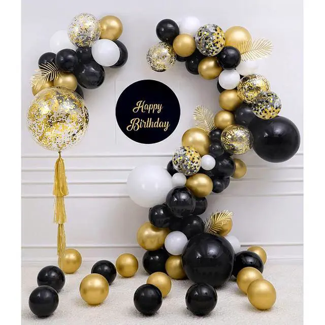 Alt view image 5 of 6 - Black Gold Confetti Balloons 50 pack - 12 Inch Gold White and Black Confetti Balloons with Ribbons for Graduation Birthday Wedding Party Decorations