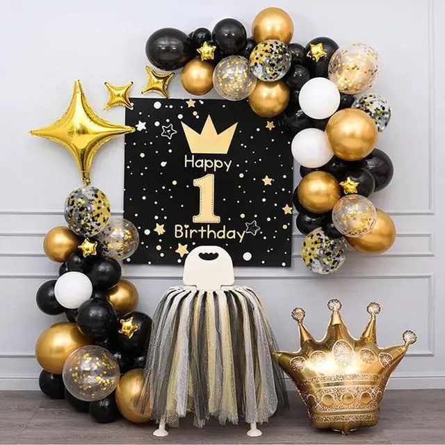 Alt view image 6 of 6 - Black Gold Confetti Balloons 50 pack - 12 Inch Gold White and Black Confetti Balloons with Ribbons for Graduation Birthday Wedding Party Decorations