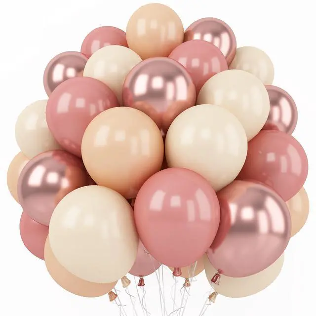 Main image of Retro Blush Pink Balloons, 60 Packs 12 Inch Dusty Pink Metallic Chrome Rose Gold White Sand Nude Balloons for Pumpkin Baby Shower Girls Women Boho Birthday Bridal Wedding Mothers Day Decorations