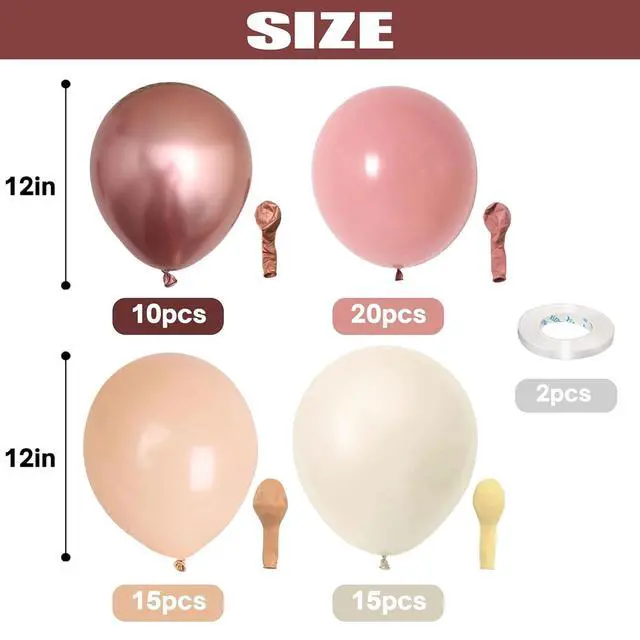 Alt view image 2 of 7 - Retro Blush Pink Balloons, 60 Packs 12 Inch Dusty Pink Metallic Chrome Rose Gold White Sand Nude Balloons for Pumpkin Baby Shower Girls Women Boho Birthday Bridal Wedding Mothers Day Decorations
