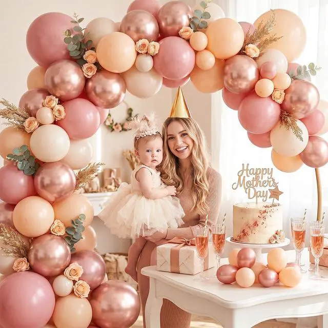 Alt view image 4 of 7 - Retro Blush Pink Balloons, 60 Packs 12 Inch Dusty Pink Metallic Chrome Rose Gold White Sand Nude Balloons for Pumpkin Baby Shower Girls Women Boho Birthday Bridal Wedding Mothers Day Decorations