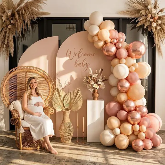 Alt view image 5 of 7 - Retro Blush Pink Balloons, 60 Packs 12 Inch Dusty Pink Metallic Chrome Rose Gold White Sand Nude Balloons for Pumpkin Baby Shower Girls Women Boho Birthday Bridal Wedding Mothers Day Decorations