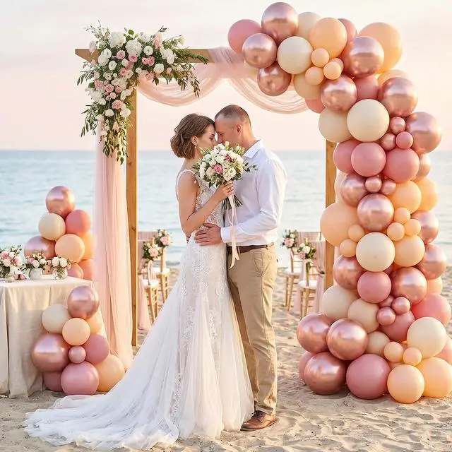 Alt view image 6 of 7 - Retro Blush Pink Balloons, 60 Packs 12 Inch Dusty Pink Metallic Chrome Rose Gold White Sand Nude Balloons for Pumpkin Baby Shower Girls Women Boho Birthday Bridal Wedding Mothers Day Decorations