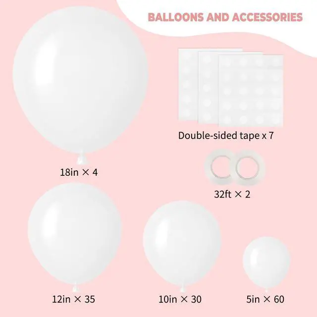 Alt view image 2 of 7 - White Balloons 129pcs Different Sizes 18 12 10 5 Inch for Garland Arch, Latex Balloon for Engagement Wedding Anniversary Birthday Party Baby Shower Decoration