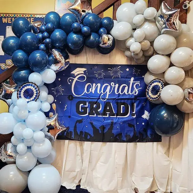 Alt view image 3 of 6 - Blue Silver Balloons Set, 12 Inch Blue and Silver Balloons Dark Navy and Confetti Party Latex Balloon, Macaron Metallic Baby Blue Mixed Balloon for Birthday Graduation Baby Shower Wedding Retirement