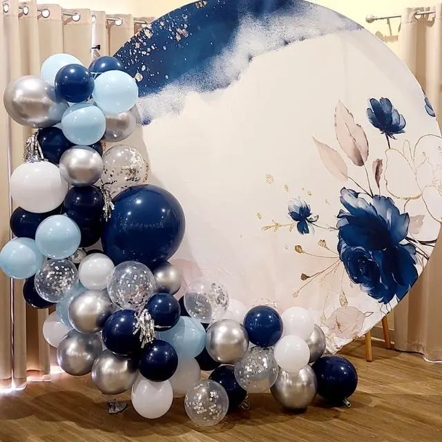 Alt view image 4 of 6 - Blue Silver Balloons Set, 12 Inch Blue and Silver Balloons Dark Navy and Confetti Party Latex Balloon, Macaron Metallic Baby Blue Mixed Balloon for Birthday Graduation Baby Shower Wedding Retirement
