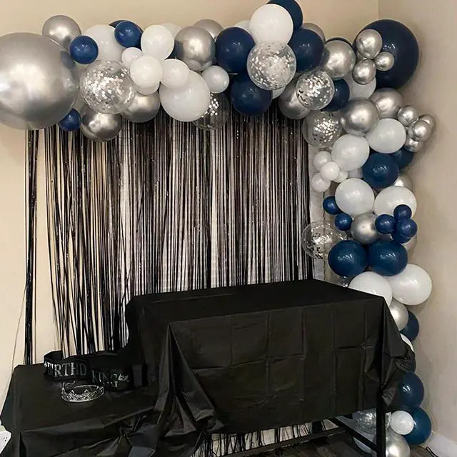 Alt view image 5 of 6 - Blue Silver Balloons Set, 12 Inch Blue and Silver Balloons Dark Navy and Confetti Party Latex Balloon, Macaron Metallic Baby Blue Mixed Balloon for Birthday Graduation Baby Shower Wedding Retirement