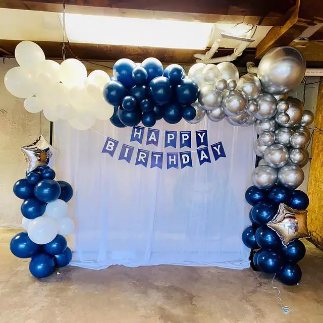 Alt view image 6 of 6 - Blue Silver Balloons Set, 12 Inch Blue and Silver Balloons Dark Navy and Confetti Party Latex Balloon, Macaron Metallic Baby Blue Mixed Balloon for Birthday Graduation Baby Shower Wedding Retirement