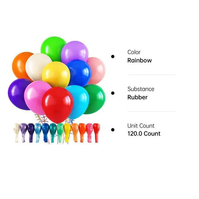 Alt view image 7 of 7 - Rainbow Balloons, 120pcs Party Balloons for Birthday Baby Shower Graduation Anniversary Wedding Party Supplies Garland Arch Decoration,12 Inches, Assorted Color
