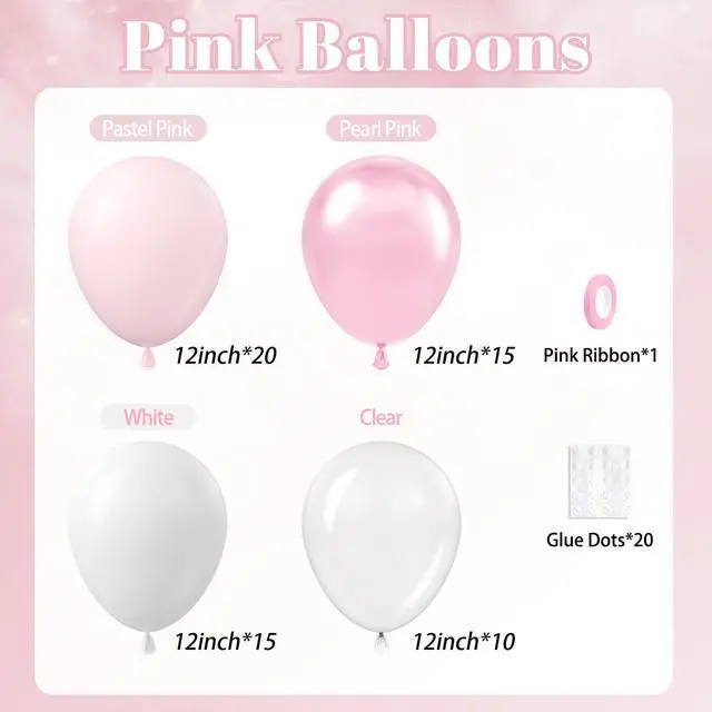 Alt view image 2 of 7 - 60pcs Pink and White Balloons 12inch with Clear Pastel Pearl Pink Balloons for Wedding Bridal Baby Shower Shower Birthday Party Decorations