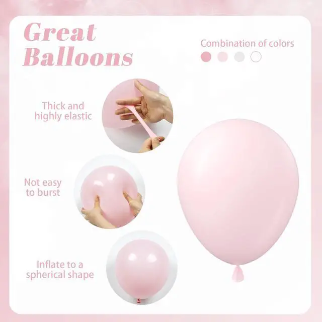 Alt view image 3 of 7 - 60pcs Pink and White Balloons 12inch with Clear Pastel Pearl Pink Balloons for Wedding Bridal Baby Shower Shower Birthday Party Decorations
