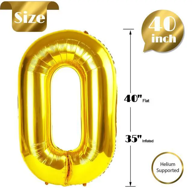 Alt view image 5 of 7 - Gold Number Balloon 40 Inch, 0 Number Balloons, 10 20 30 40 50 Numbers Balloon Birthday Decorations, Gold Party Supplies for Women Men