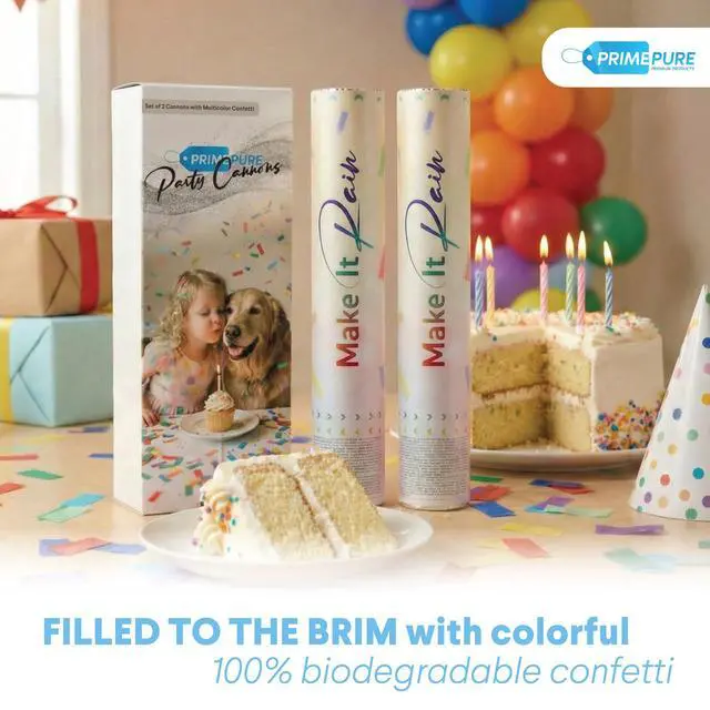 Alt view image 4 of 7 - Confetti Cannon Poppers, Biodegradable Multicolor Paper, 2 Pack