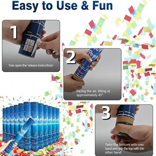 Alt view image 2 of 7 - Biodegradable Confetti Cannon 6 Pack Multicolor Confetti Poppers 12 Inch Party Poppers Shooters Paper Popper Cannon for Wedding Birthday Graduation Decorations 2025 New Year's Eve and Any Celebration