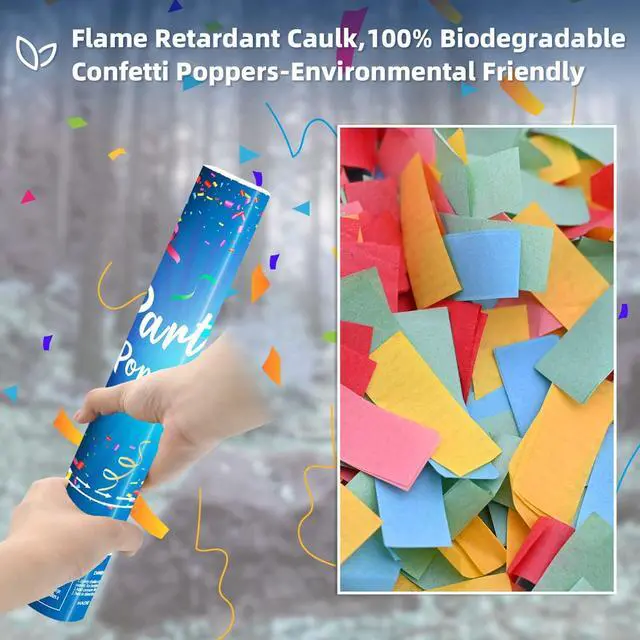 Alt view image 3 of 7 - Biodegradable Confetti Cannon 6 Pack Multicolor Confetti Poppers 12 Inch Party Poppers Shooters Paper Popper Cannon for Wedding Birthday Graduation Decorations 2025 New Year's Eve and Any Celebration
