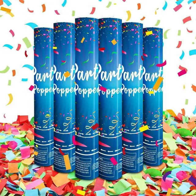 Main image of Biodegradable Confetti Cannon 6 Pack Multicolor Confetti Poppers 12 Inch Party Poppers Shooters Paper Popper Cannon for Wedding Birthday Graduation Decorations 2025 New Year's Eve and Any Celebration