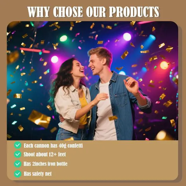 Alt view image 3 of 7 - 5-Pack Gold Confetti Poppers, 12-Inch Recyclable Confetti Cannons for Weddings, Birthdays, Graduations, and Festive Gatherings.
