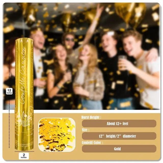 Alt view image 2 of 7 - 5-Pack Gold Confetti Poppers, 12-Inch Recyclable Confetti Cannons for Weddings, Birthdays, Graduations, and Festive Gatherings.