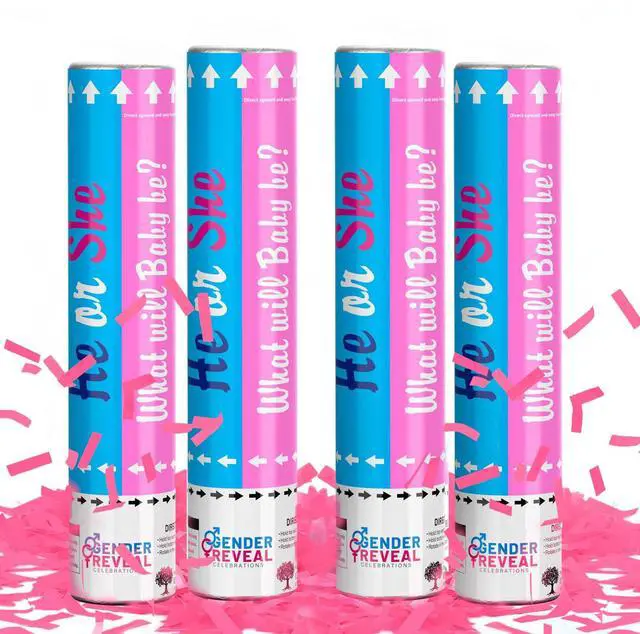 Main image of 4 Pack Gender Reveal Confetti Cannon | No Powder Confetti Poppers | Ideal for Baby Girl Gender Reveal Decoration (4 Pink)
