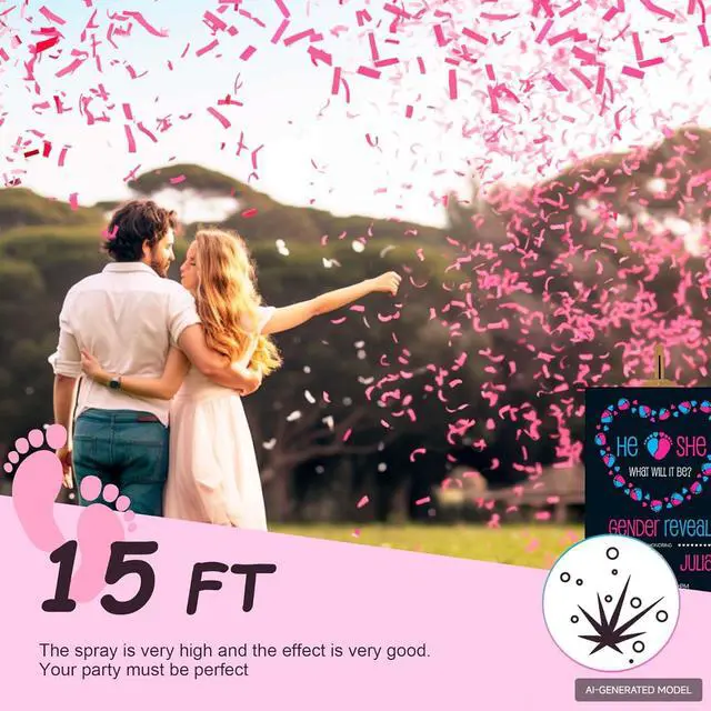 Alt view image 2 of 6 - 4 Pack Gender Reveal Confetti Cannon | No Powder Confetti Poppers | Ideal for Baby Girl Gender Reveal Decoration (4 Pink)