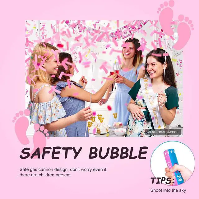 Alt view image 3 of 6 - 4 Pack Gender Reveal Confetti Cannon | No Powder Confetti Poppers | Ideal for Baby Girl Gender Reveal Decoration (4 Pink)