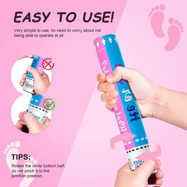 Alt view image 4 of 6 - 4 Pack Gender Reveal Confetti Cannon | No Powder Confetti Poppers | Ideal for Baby Girl Gender Reveal Decoration (4 Pink)