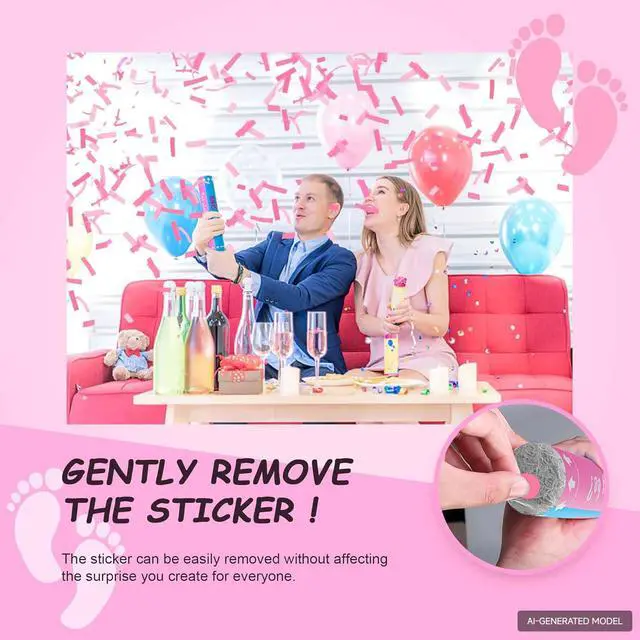 Alt view image 6 of 6 - 4 Pack Gender Reveal Confetti Cannon | No Powder Confetti Poppers | Ideal for Baby Girl Gender Reveal Decoration (4 Pink)