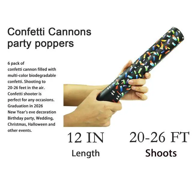 Alt view image 2 of 6 - Biodegradable Confetti Cannon 6 Pack Multicolor Party Popper Shooters,12 Inch Large Confetti Cannon for Wedding Celebration Birthday Celebration Baby Shower Decorations Christmas New Year Graduation