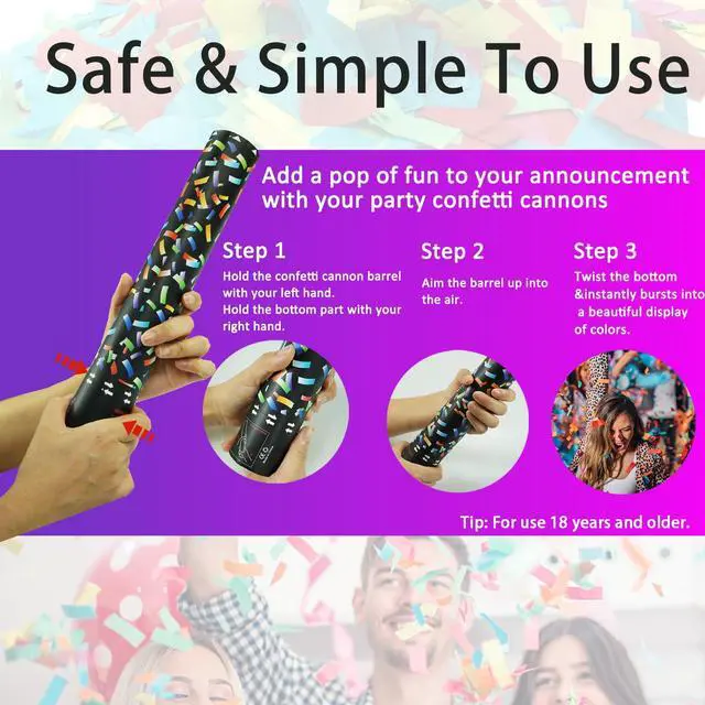 Alt view image 3 of 6 - Biodegradable Confetti Cannon 6 Pack Multicolor Party Popper Shooters,12 Inch Large Confetti Cannon for Wedding Celebration Birthday Celebration Baby Shower Decorations Christmas New Year Graduation