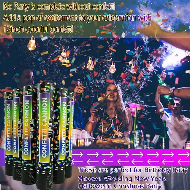 Alt view image 5 of 6 - Biodegradable Confetti Cannon 6 Pack Multicolor Party Popper Shooters,12 Inch Large Confetti Cannon for Wedding Celebration Birthday Celebration Baby Shower Decorations Christmas New Year Graduation
