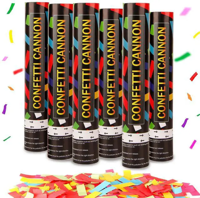 Main image of 6 Pack 12 Inch Confetti Cannon Multicolor Confetti Popper Party Shooter for Wedding Birthday Graduation Celebration, These Pack of 6 Confetti cannon with Biodegradable Paper Launches 16 ft