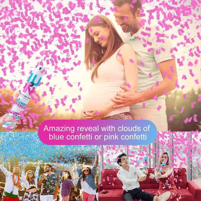 Alt view image 2 of 6 - Premium Gender Reveal Confetti Cannon, Set of 4 Mixed (2 Blue 2 Pink) Gender Reveal Confetti Cannon Popper, for Gender Reveal Decorations and Baby Gender Reveal Party Supplies, Pink&blue